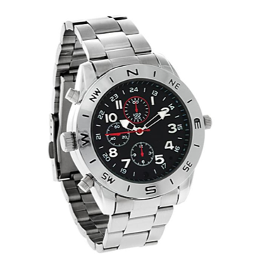 silver watch with black display